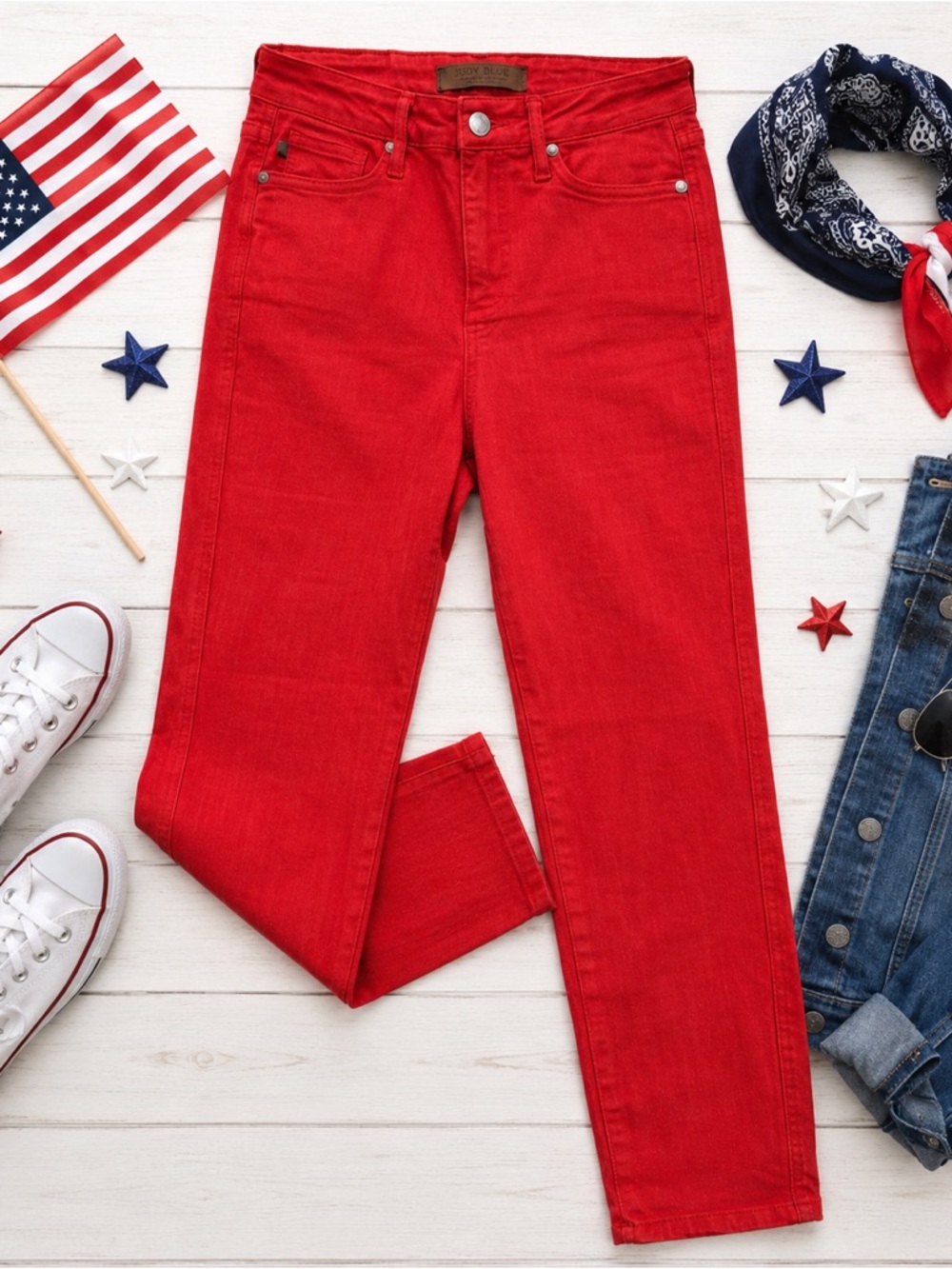 Judy Blue Red Skinny Jeans Womens Size 1/25 High Rise Stretch Denim